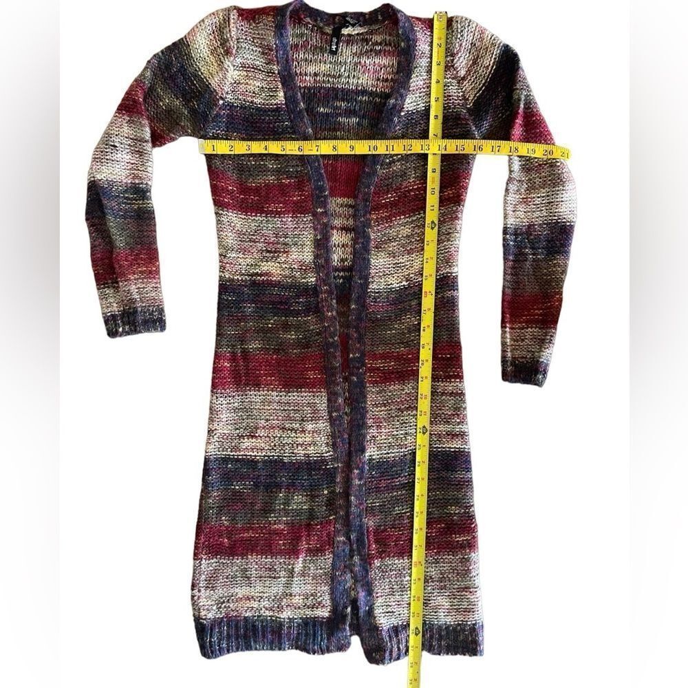 Ultra flirt long colorful striped open knit cardigan size S - Picture 5 of 6
